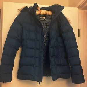 Northface Gotham II navy blue parka, size small.